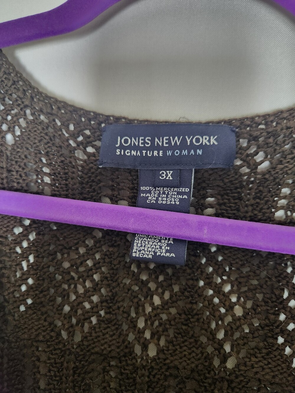 Jones New York Womens 3X Dark Brown Open-Knit Short Sleeve Cardigan - Picture 3 of 3